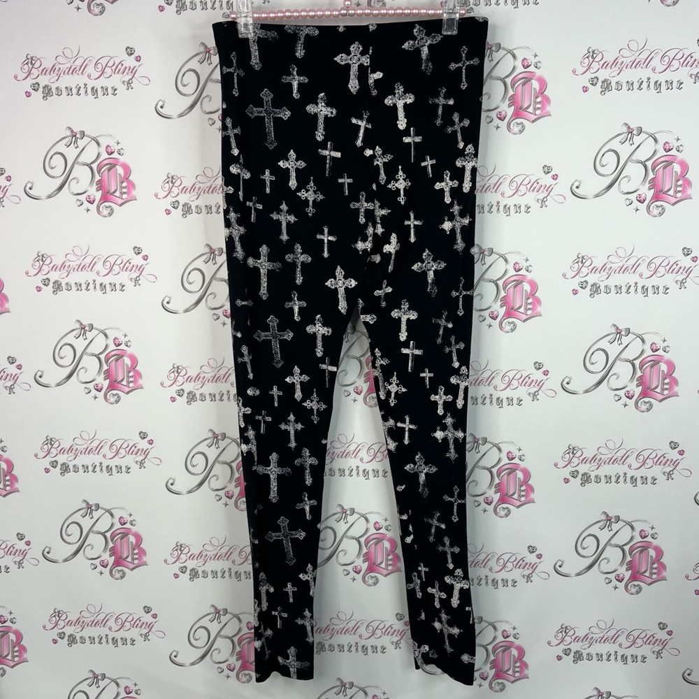 Topshop tights leggings all over print stretchy Black and White Cross Leggings